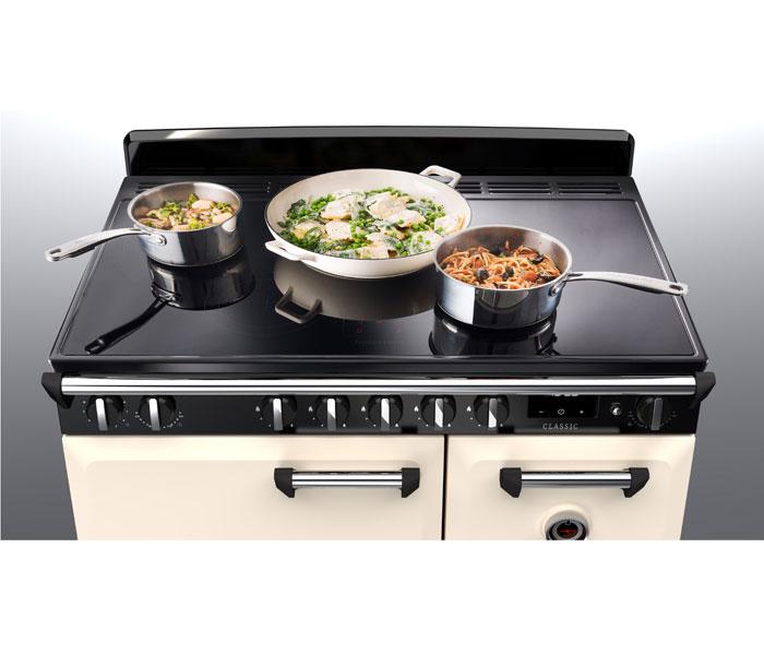 Falcon Classic 90 induction hob with pans and food